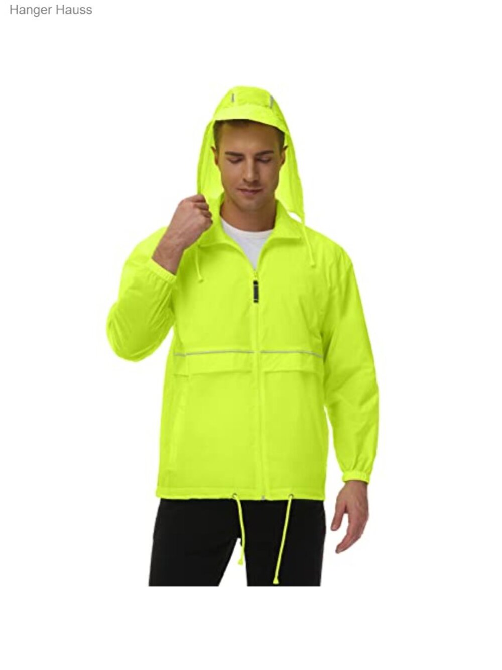 Men's Waterproof Rain Jacket Windbreaker with Hood Packable Reflective Strip